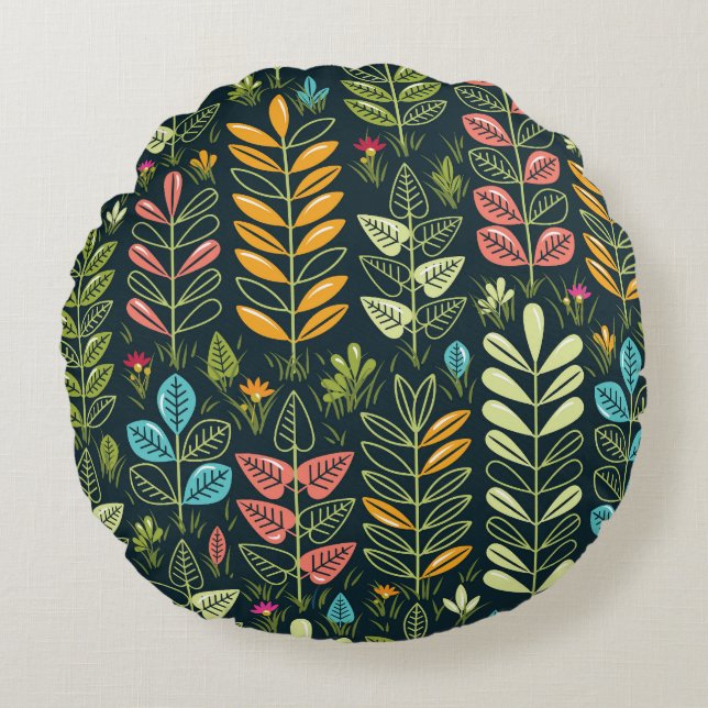 Cojín Redondo Blooms Eternos: Elegancia floral dibujada a mano (Anverso)