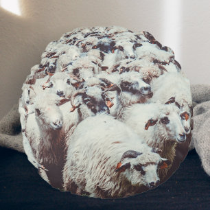 Cojín Redondo Bloque de ovejas blancas y negras