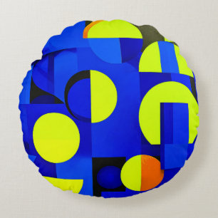 Cojín Redondo Bloques abstractos azules y amarillos