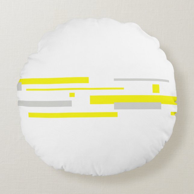 Cojín Redondo Bloques de gris amarillo abstran arte (Anverso)