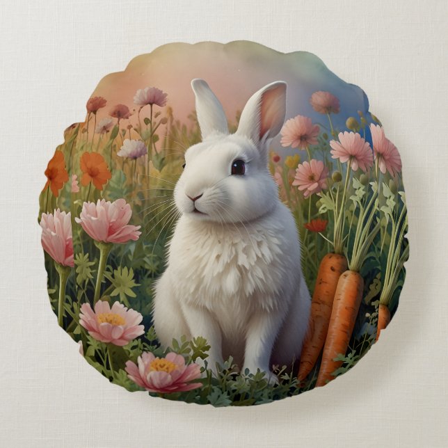 Cojín Redondo Blossom Bunny & Carrot Patch Round Pillow (Anverso)