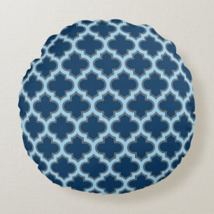 Cojín Redondo Blue and Baby Blue Trellis, Lattice, Quatrefoil