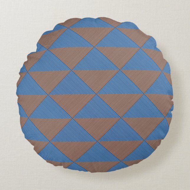 Cojín Redondo Blue and Brown Geometric Diamond Pattern | Modern  (Anverso)