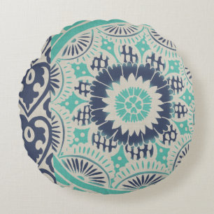 Cojín Redondo Blue Batik Tile III