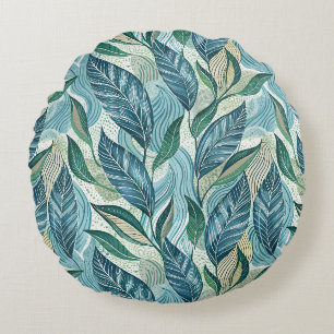 Cojín Redondo Blue Botanical Wave Modern Pattern