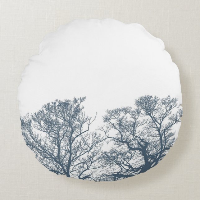 Cojín Redondo Blue Bottom Trees Tropical Boho (Anverso)