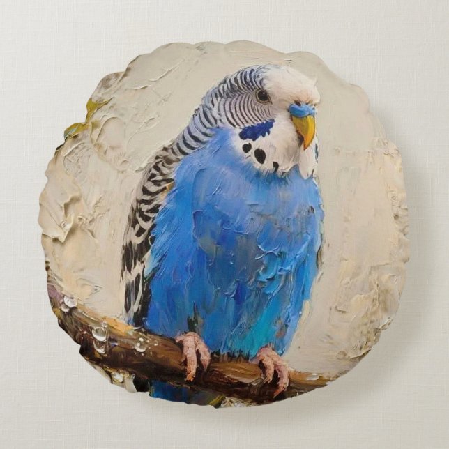 Cojín Redondo Blue Budgie (Anverso)