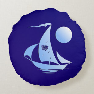 Cojín Redondo Blue Comedy and Tragedy Theatre Sailboat