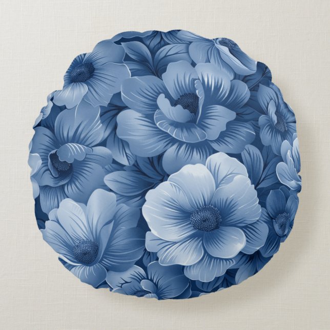 Cojín Redondo Blue Floral (Anverso)