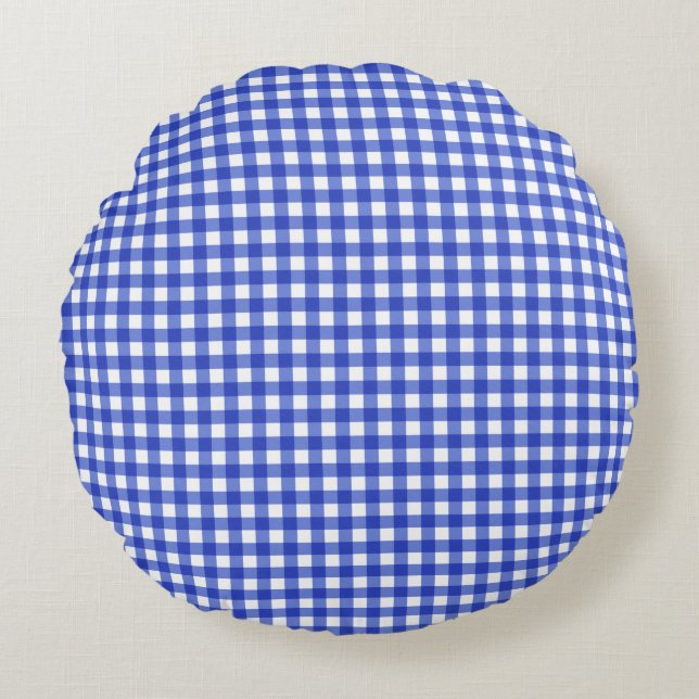 Cojín Redondo Blue Gingham Check (Anverso)