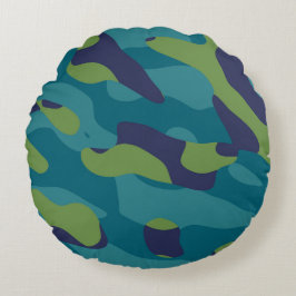 Cojín Redondo Blue Green and Teal Camo Abstract