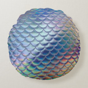 Cojín Redondo Blue Green Mermaid Fish Scales Holographic Trendy
