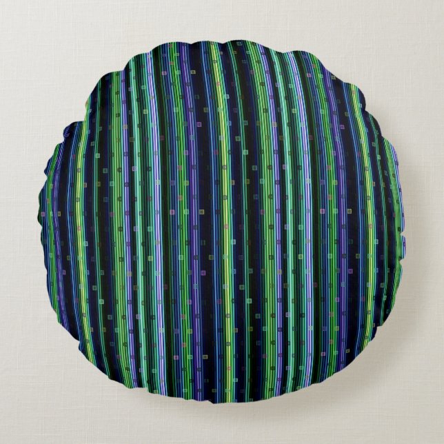 Cojín Redondo Blue, green, purple geometric with stripes (Anverso)