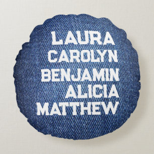 Cojín Redondo Blue jeans Grandchildren's names simple modern