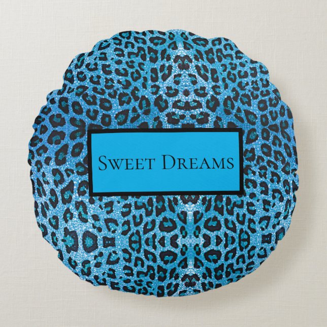 Cojín Redondo Blue Leopard Faux Sparkle Sweet Dreams Moda modern (Anverso)