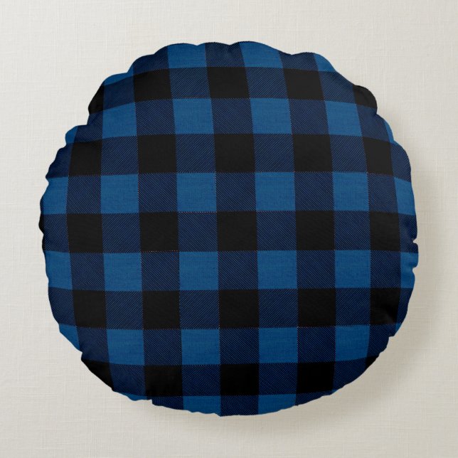 Cojín Redondo Blue Lumberjack Plaid (Anverso)