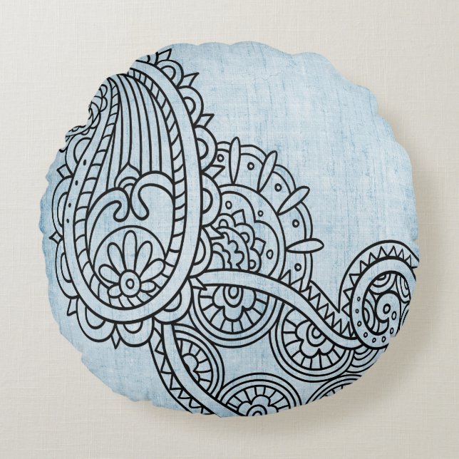 Cojín Redondo Blue Mehndi Motif Round Pillow (Anverso)