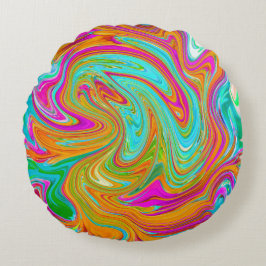 Cojín Redondo Blue, Naranja y Hot Pink Groovy Resumen retro