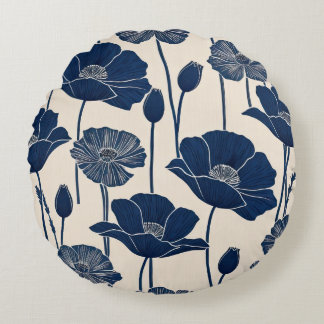 Cojín Redondo Blue Poppies