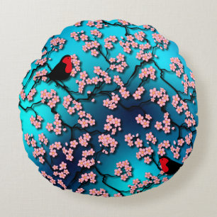 Cojín Redondo Blue Sky Bird Cherry Blossom