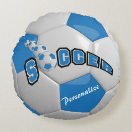 Cojín Redondo Blue Soccer Ball | Nombre DIY