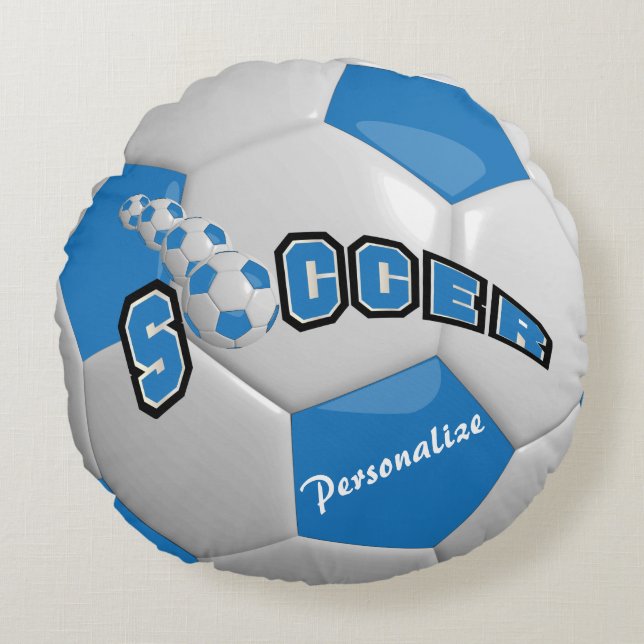 Cojín Redondo Blue Soccer Ball | Nombre DIY (Anverso)