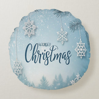 Cojín Redondo Blue Soft & Calm Christmas Snow Crystal Design- 