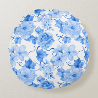 Cojín Redondo Blue & White Chinoiserie Floral Botanical Print