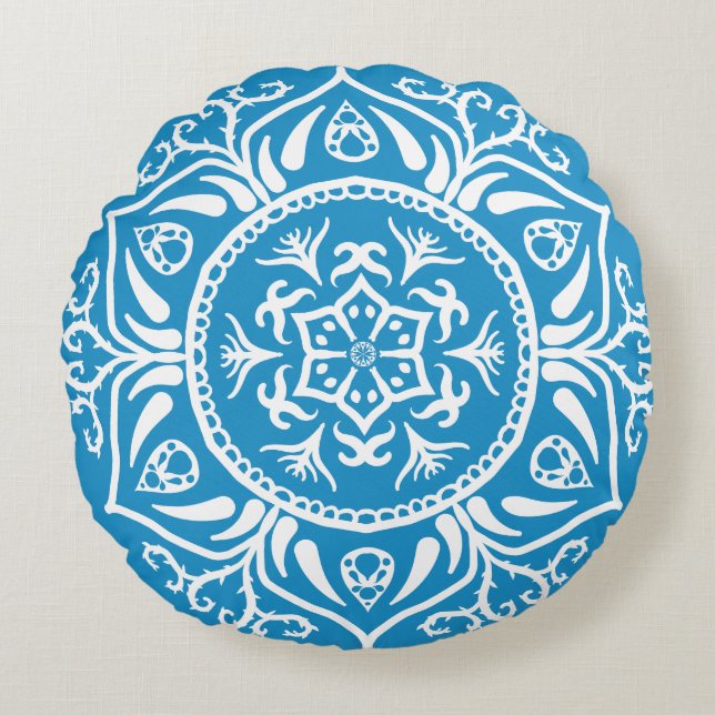 Cojín Redondo Bluebird Mandala (Anverso)