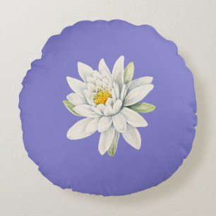 Cojín Redondo Bluebonnet azul-púrpura con nenúfar blanco Roun