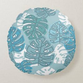 Cojín Redondo Blues veraniegos de la Monstera Retro Hawaiana