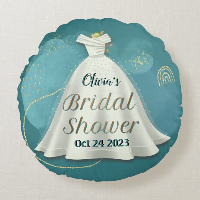 Cojín Redondo Boda Bridal Shower se bata profundo Purpurina Verd (Anverso)