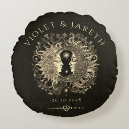 Cojín Redondo Boda de las estrellas celestes de la luna solar