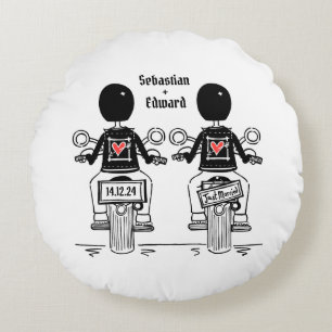 Cojín Redondo Boda de motocicleta de dos Grooms Biker