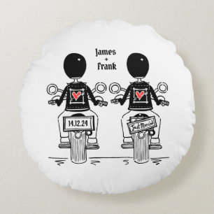 Cojín Redondo Boda de motocicleta de dos Grooms Biker