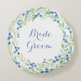 Cojín Redondo Boda Rústico de Blueberry de verano mediano para s