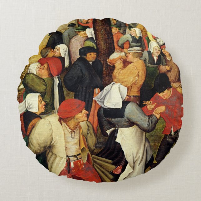 Cojín Redondo Boda rústico, detalle de la gente bailando (Anverso)