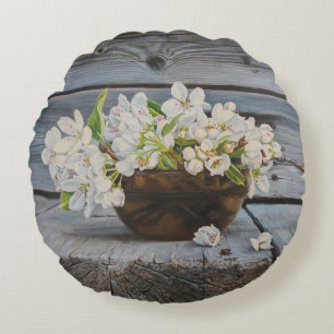 Cojín Redondo Bodegón de Flor de Manzano - Impresión de Arte Ori