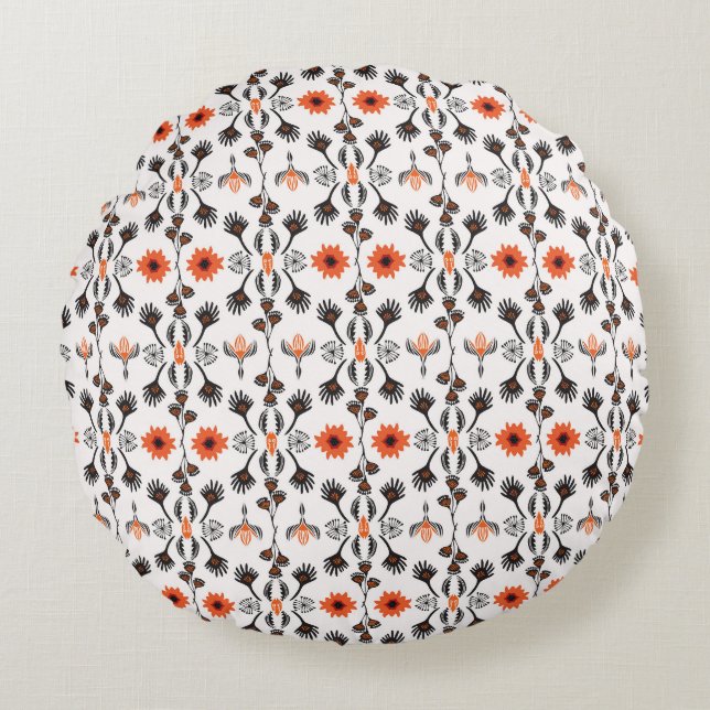 Cojín Redondo Bohemio a rayas florales: cosecha a mano. (Anverso)