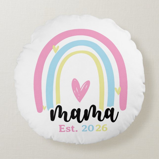 Cojín Redondo Boho Arcoíris Personalizado Mama Año de Fundación  (Anverso)