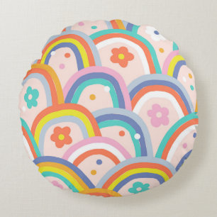 Cojín Redondo Boho baby verano arco iris singulares sin costura