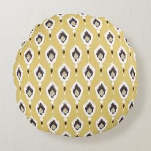 Cojín Redondo Boho chic amarillo ikat patrón tribal monograma
