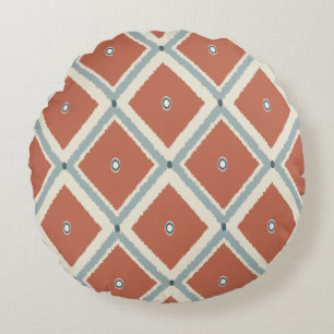Cojín Redondo Boho Chic Terracota y Geométrico Ikat Índigo Pat