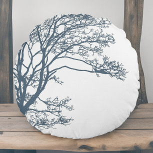 Cojín Redondo Boho de árbol único azul