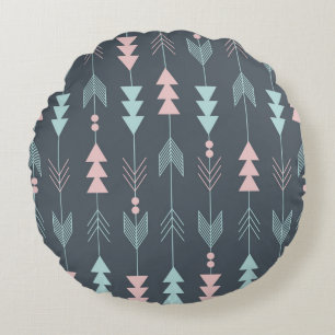 Cojín Redondo Boho estilo bohemio: Patrón étnico sin foco