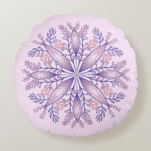 Cojín Redondo Boho Flor de Fantasía Púrpura Botánica Mandala