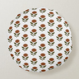 Cojín Redondo Boho floral blanco y marrón