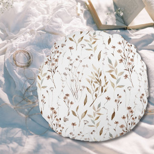Cojín Redondo Boho Floral Botánico Patrón de la Naturaleza Marró