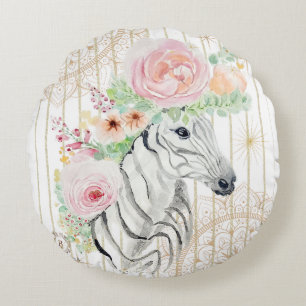 Cojín Redondo Boho Floral Zebra Pillow - Marca acuática para ani