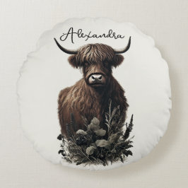 Cojín Redondo Boho Highland Cow